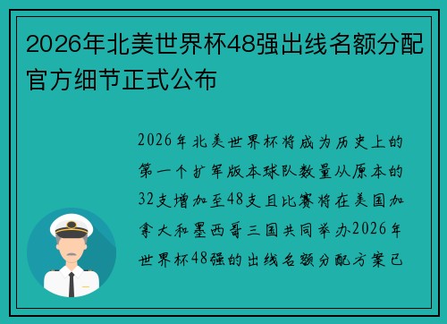 2026年北美世界杯48强出线名额分配官方细节正式公布