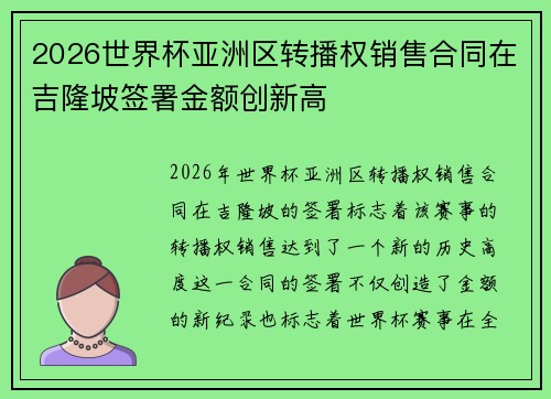2026世界杯亚洲区转播权销售合同在吉隆坡签署金额创新高